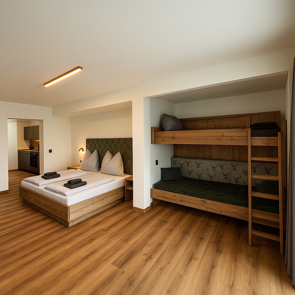 Doppelbett und Etagenbett